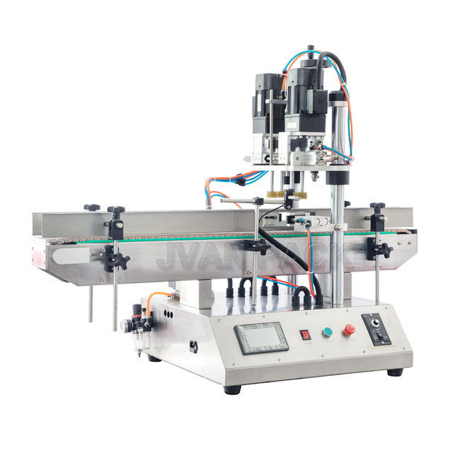 Máquina de apriete de tapas neumáticas de mesa CDX-500, máquina de cierre de tornillos para tapas de pulverización, tapas de boquilla, tapas abatibles con cinta transportadora