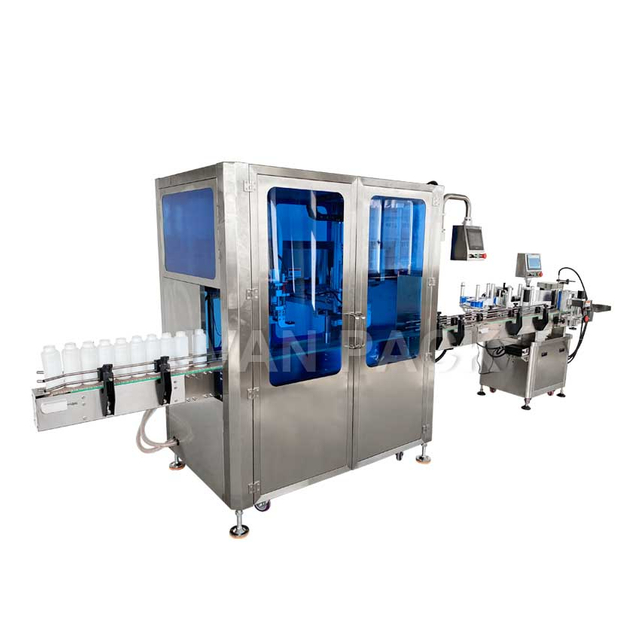 Máquina llenadora, taponadora y etiquetadora de seguimiento automático