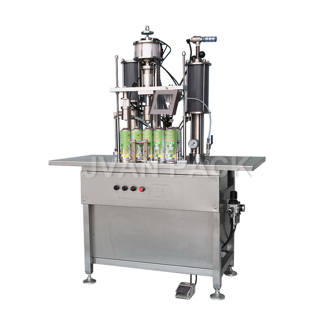 QGB-900C Semiautomático 3 en 1 Ambientador para automóvil Lata Crema solar Spray corporal Aerosol Llenado Sellado Máquina prensadora